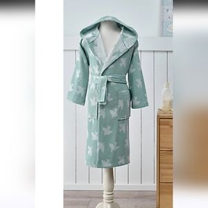 Özdilek Kids Hooded Bathrobe 3/4 Years Green Peace Birds 100% Cotton Terry Robe